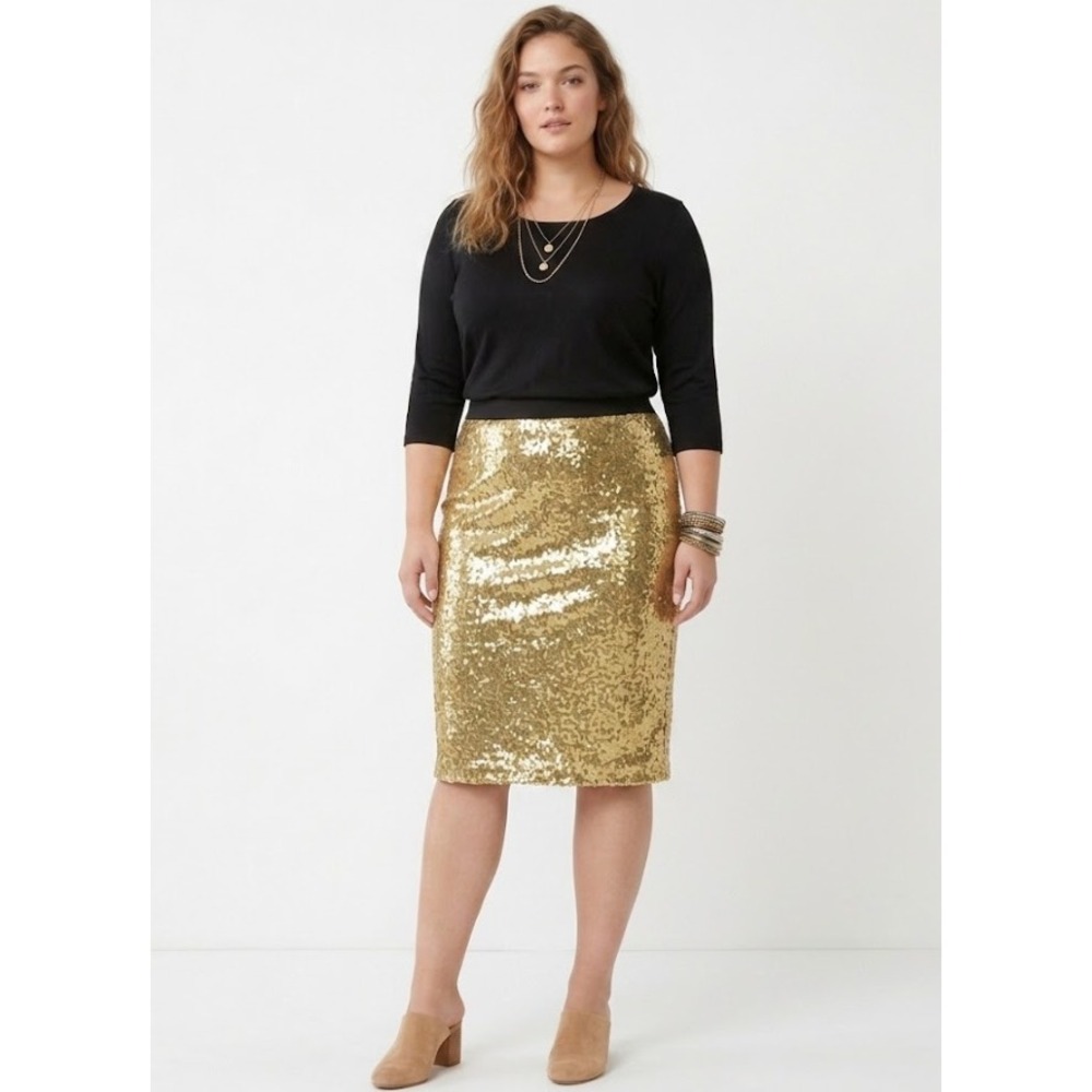 New Bold Elements size XXL Golden Sequins Stretch Pull-on Skirt Evening Holiday